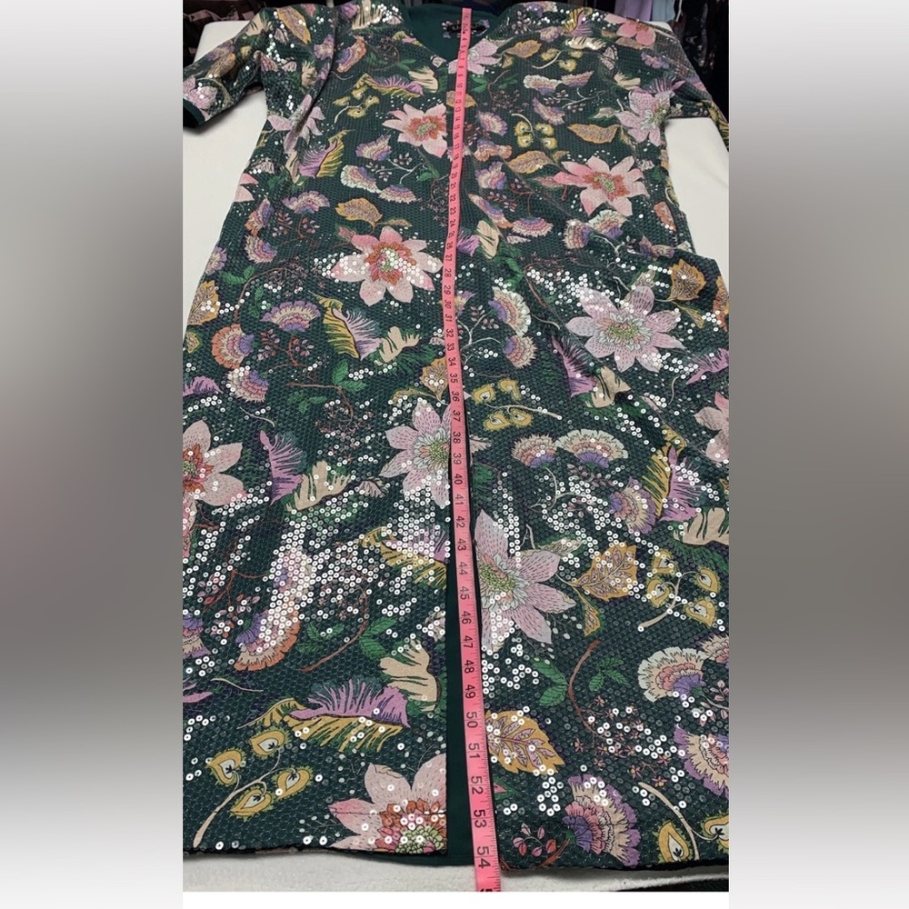 Eloquii green floral Sequin Vneck Kaftan dress Sz 14-16 - Picture 13 of 16